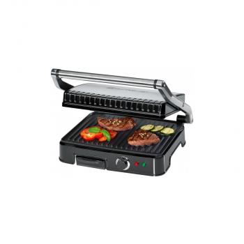 Clatronic KG 3487 Kontaktgrill, 2000W, Thermostat, Antihaftbeschichtete Grillplatten, 2 Kontrollleuchten, edelstahl/schwarz