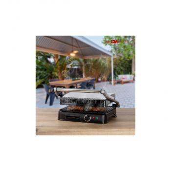 Clatronic KG 3487 Kontaktgrill, 2000W, Thermostat, Antihaftbeschichtete Grillplatten, 2 Kontrollleuchten, edelstahl/schwarz