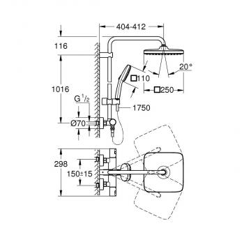 GROHE Vitalio Comfort 250 Flex Duschsystem, Quickfix, mit Umstellung, für die Wandmontage, chrom (26986001)