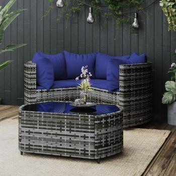 ARDEBO.de - 4-tlg. Garten-Lounge-Set mit Kissen Grau Poly Rattan