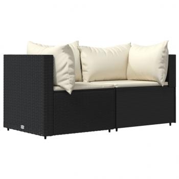 Garten-Ecksofas mit Kissen 2 Stk. Schwarz Poly Rattan