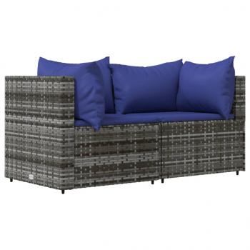 3-tlg. Garten-Lounge-Set mit Kissen Grau Poly Rattan