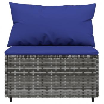 Garten-Mittelsofa mit Kissen Grau Poly Rattan