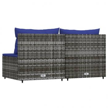 Garten-Mittelsofas mit Kissen 2 Stk. Grau Poly Rattan