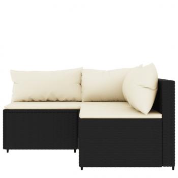 3-tlg. Garten-Lounge-Set mit Kissen Schwarz Poly Rattan