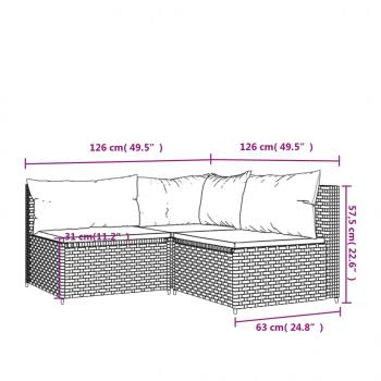 3-tlg. Garten-Lounge-Set mit Kissen Schwarz Poly Rattan