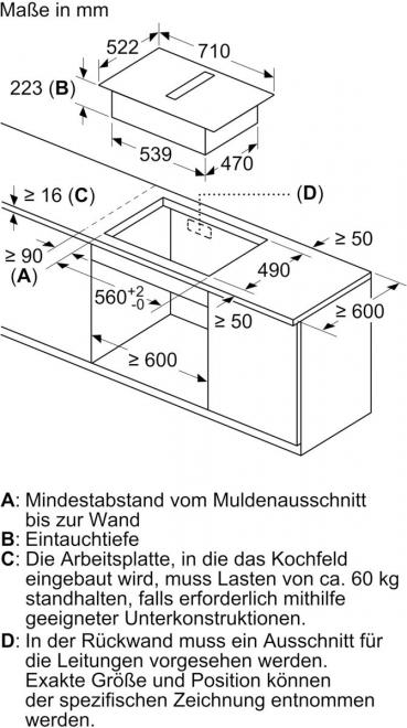 Siemens ED711HQ26E iQ500 Induktionskochfeld mit Dunstabzug, 70cm breit, Rahmenlos aufliegend, schwarz