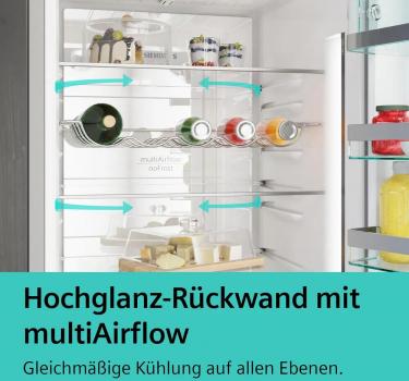 Siemens KG36N2IBF iQ300 Stand Kühl-Gefrierkombination, 60cm breit, 321 L, noFrost, multiAirflow-System, dimLight, gebürsteter Stahl AntiFingerprint