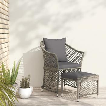 ARDEBO.de - 2-tlg. Garten-Lounge-Set mit Kissen Grau Poly Rattan