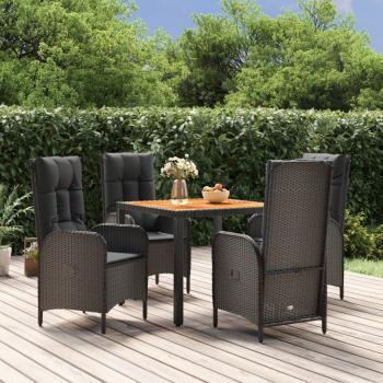 ARDEBO.de - 5-tlg. Garten-Essgruppe mit Kissen Schwarz Poly Rattan