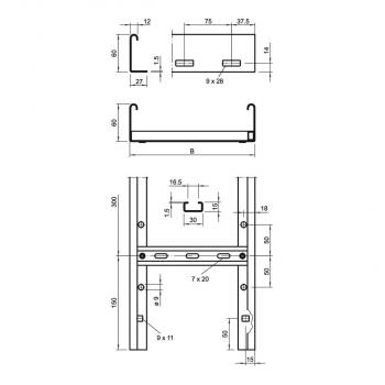 OBO Bettermann LG 640 VS Kabelleiter mit VS-Sprosse, gelocht, 60x400x3000mm, Stahl, tauchfeuerverzinkt (6208570)