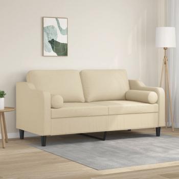 ARDEBO.de - 2-Sitzer-Sofa mit Zierkissen Creme 140 cm Stoff