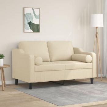 ARDEBO.de - 2-Sitzer-Sofa mit Zierkissen Creme 120 cm Stoff