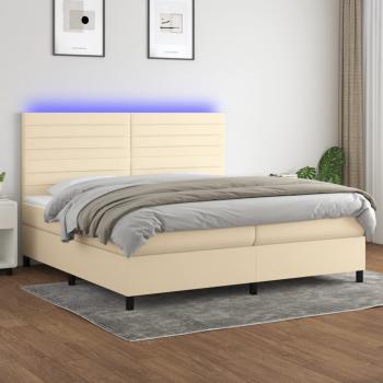 ARDEBO.de - Boxspringbett mit Matratze & LED Creme 200x200 cm Stoff