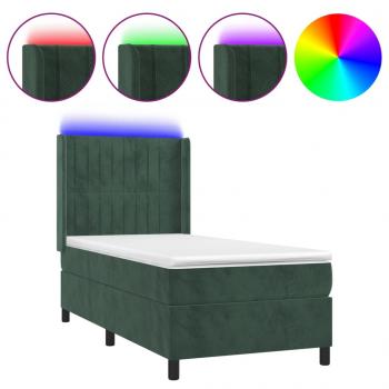 Boxspringbett mit Matratze & LED Dunkelgrün 80x200 cm Samt