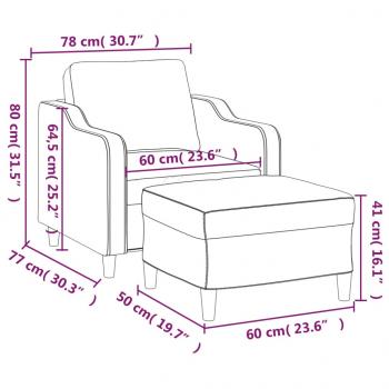 Sessel mit Hocker Weinrot 60 cm Stoff