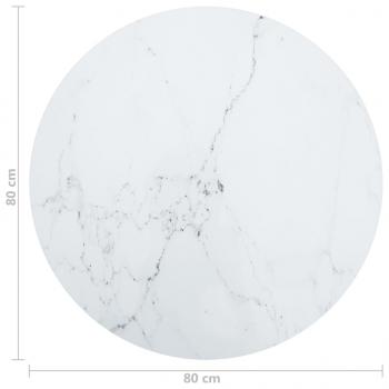 Tischplatte Weiß Ø80x1 cm Hartglas in Marmoroptik