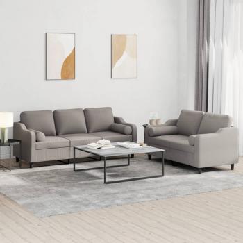 ARDEBO.de - 2-tlg. Sofagarnitur mit Kissen Taupe Stoff