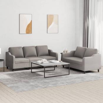 ARDEBO.de - 2-tlg. Sofagarnitur mit Kissen Taupe Stoff