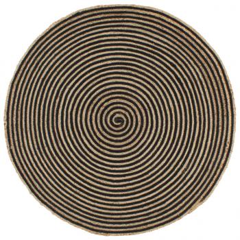 ARDEBO.de - Teppich Handgefertigt Jute mit Spiralen-Design Schwarz 150 cm