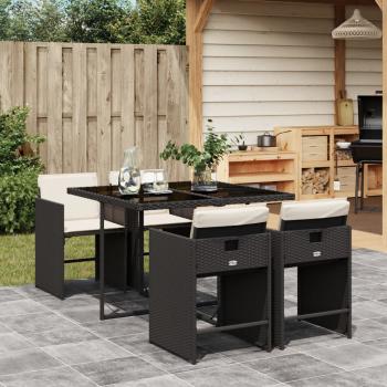 ARDEBO.de - 5-tlg. Garten-Essgruppe mit Kissen Schwarz Poly Rattan