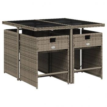 5-tlg. Garten-Essgruppe mit Kissen Grau Poly Rattan