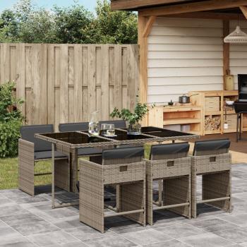 ARDEBO.de - 7-tlg. Garten-Essgruppe mit Kissen Grau Poly Rattan