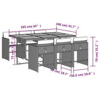 7-tlg. Garten-Essgruppe mit Kissen Schwarz Poly Rattan