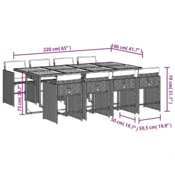 9-tlg. Garten-Essgruppe mit Kissen Grau Poly Rattan