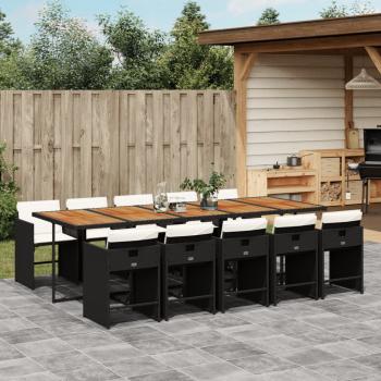 ARDEBO.de - 11-tlg. Garten-Essgruppe mit Kissen Schwarz Poly Rattan