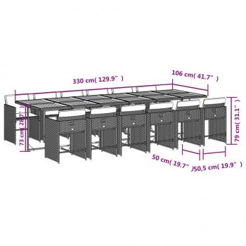 13-tlg. Garten-Essgruppe mit Kissen Schwarz Poly Rattan