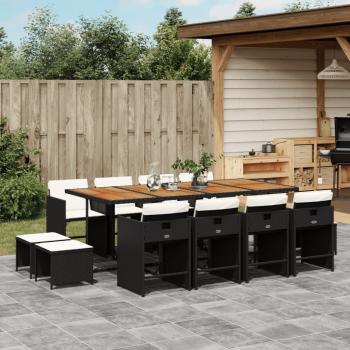 ARDEBO.de - 13-tlg. Garten-Essgruppe mit Kissen Schwarz Poly Rattan