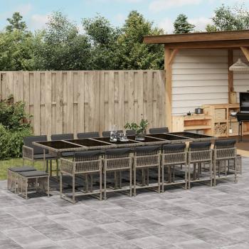 ARDEBO.de - 17-tlg. Garten-Essgruppe mit Kissen Grau Poly Rattan