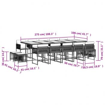 15-tlg. Garten-Essgruppe mit Kissen Braun Poly Rattan