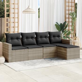 ARDEBO.de - 5-tlg. Garten-Sofagarnitur mit Kissen Hellgrau Poly Rattan