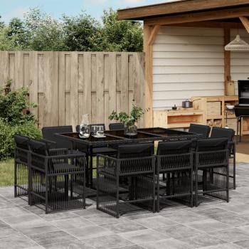 ARDEBO.de - 11-tlg. Garten-Essgruppe mit Kissen Schwarz Poly Rattan