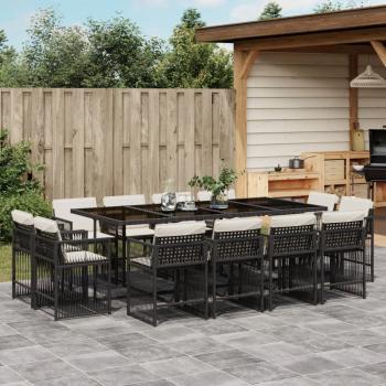 ARDEBO.de - 13-tlg. Garten-Essgruppe mit Kissen Schwarz Poly Rattan