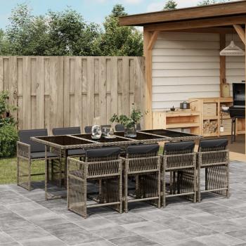 ARDEBO.de - 9-tlg. Garten-Essgruppe mit Kissen Grau Poly Rattan