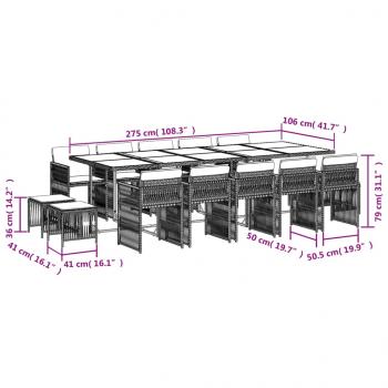 15-tlg. Garten-Essgruppe mit Kissen Braun Poly Rattan