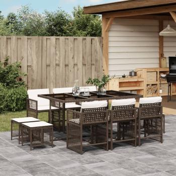 ARDEBO.de - 11-tlg. Garten-Essgruppe mit Kissen Braun Poly Rattan