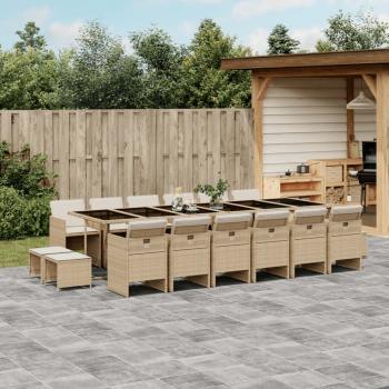 ARDEBO.de - 17-tlg. Garten-Essgruppe mit Kissen Beige Poly Rattan