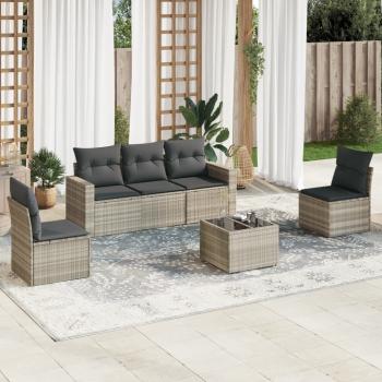 ARDEBO.de - 6-tlg. Garten-Sofagarnitur mit Kissen Hellgrau Poly Rattan