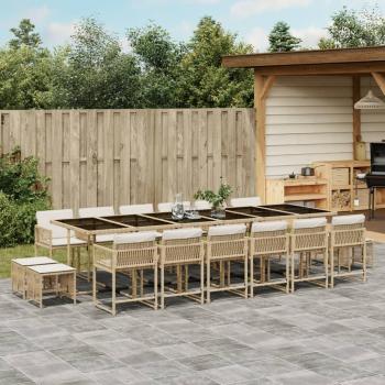 ARDEBO.de - 17-tlg. Garten-Essgruppe mit Kissen Beige Poly Rattan