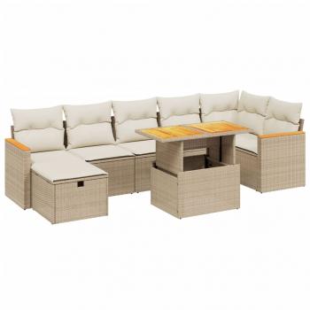 8-tlg. Garten-Sofagarnitur mit Kissen Beige Poly Rattan