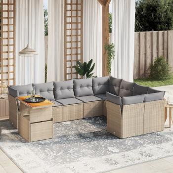 ARDEBO.de - 10-tlg. Garten-Sofagarnitur mit Kissen Beige Poly Rattan