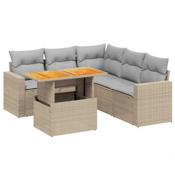 6-tlg. Garten-Sofagarnitur mit Kissen Beige Poly Rattan