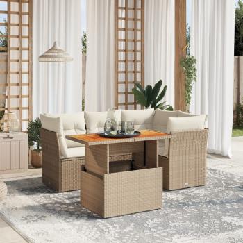 ARDEBO.de - 5-tlg. Garten-Sofagarnitur mit Kissen Beige Poly Rattan