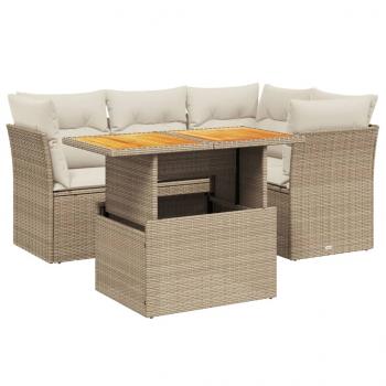 5-tlg. Garten-Sofagarnitur mit Kissen Beige Poly Rattan