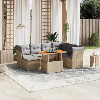 ARDEBO.de - 8-tlg. Garten-Sofagarnitur mit Kissen Beige Poly Rattan