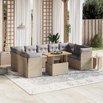 ARDEBO.de - 10-tlg. Garten-Sofagarnitur mit Kissen Beige Poly Rattan